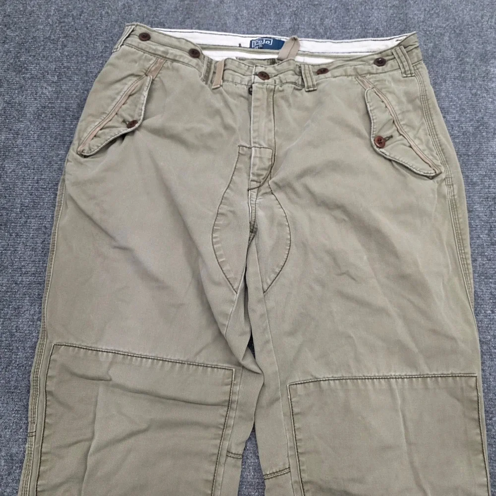 Vtg Polo Ralph Lauren Men Green Cotton Double Knee Military Field Pants 36/32